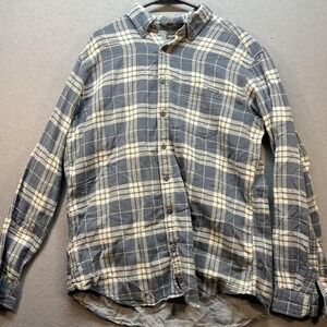 Eddie Bauer Shirt Mens LT Blue Plaid Flannel Button Front Long Sleeve Casual